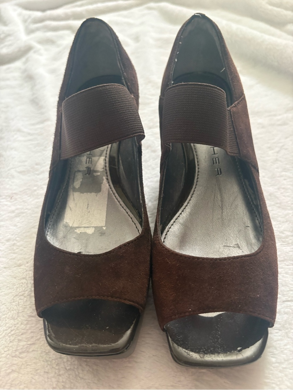 Marc Fisher Brown Suede Peep-Toe Mary Jane Sandals